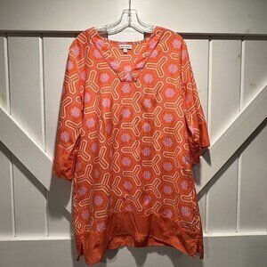 Creme Fraiche Womens Silk Tunic Beach Resort M Preppy